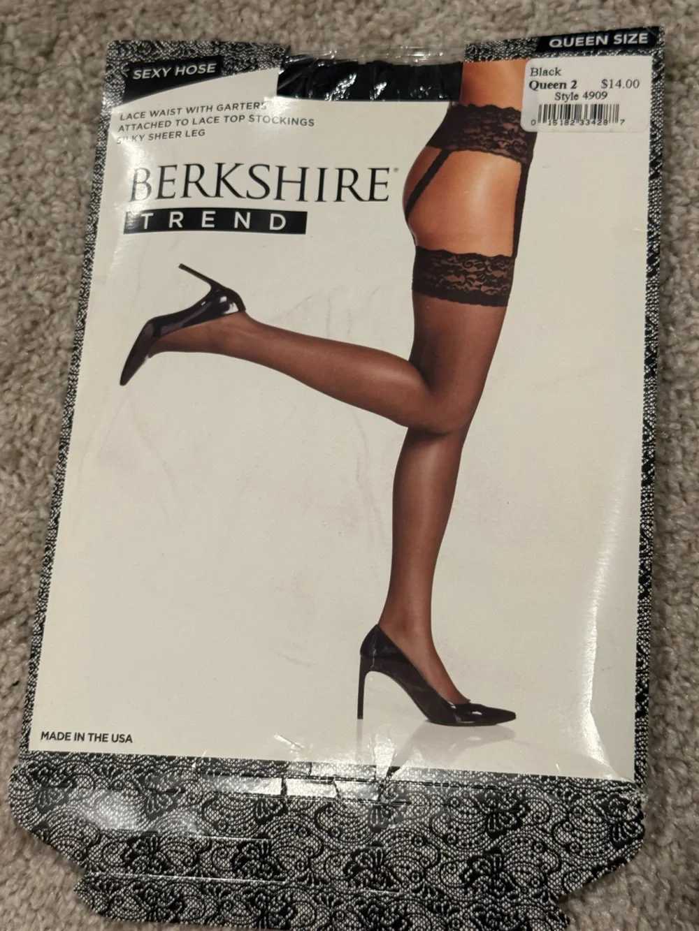 Berkshire Black Lace-Top Stockings - Queen Size